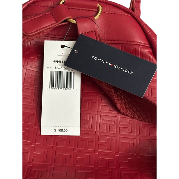NEW Tommy Hilfiger Mini Backpack Red Logo Monogram With Card Holder NWT - Picture 9 of 9